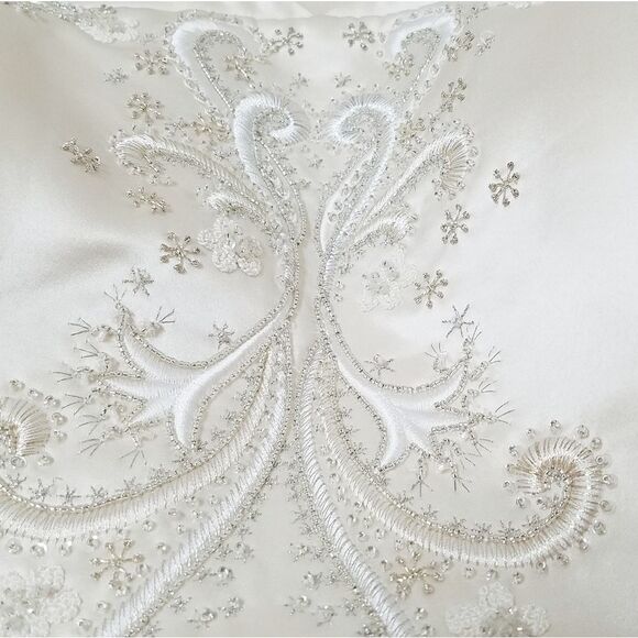 Oleg Cassini Rum Satin Strapless A-line Hand Beaded Organza Train Wedding Dress - Picture 5 of 16